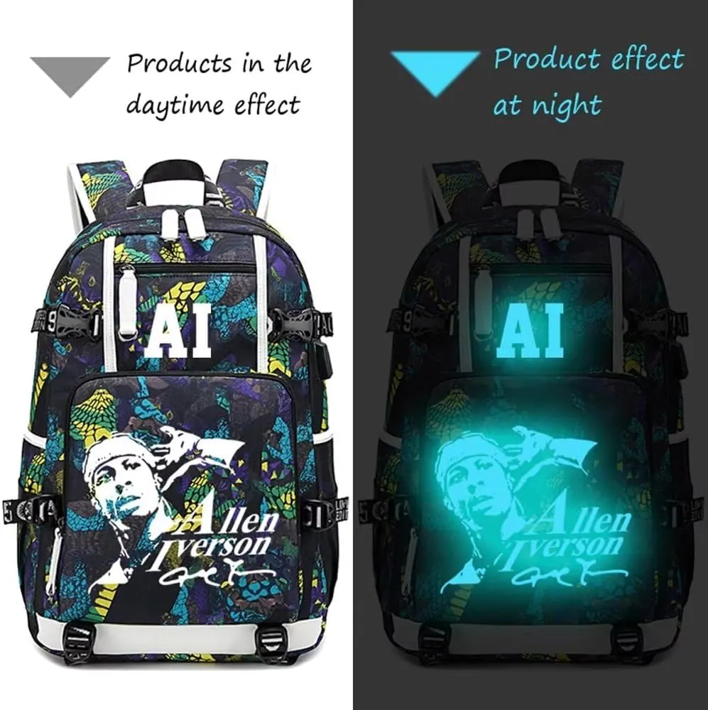 FANwenfeng Basketball Player Iverson Luminous Backpack Travel Daypack Fans Bag (Style 4)