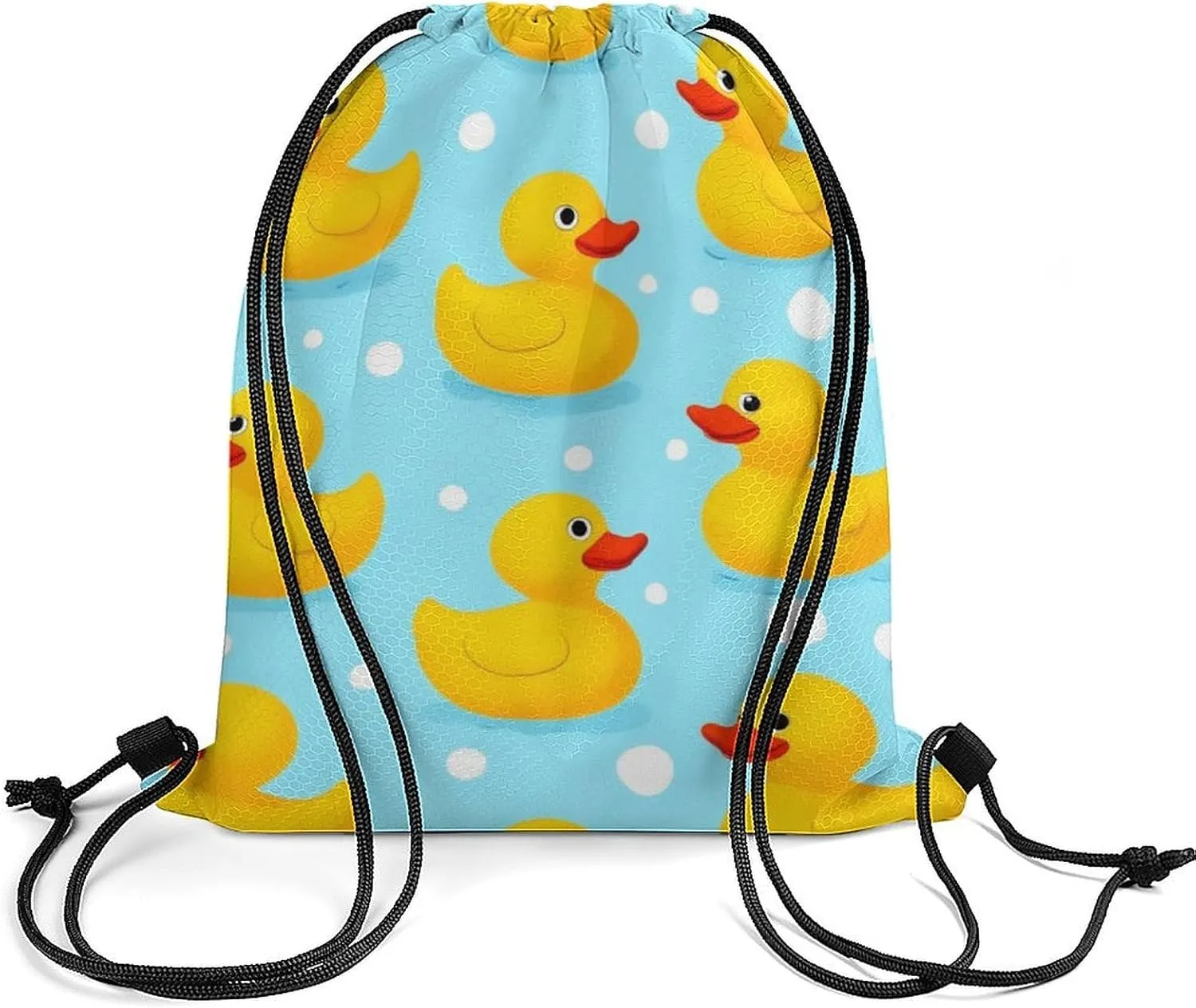 Fashion Adults Drawstring Bag, Yellow Rubber Duck Print Lightweight Backpack with Sturdy Cord Shoulder Strap, Large Capacity Shoulder Bags for Picnics