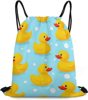 Fashion Adults Drawstring Bag, Yellow Rubber Duck Print Lightweight Backpack with Sturdy Cord Shoulder Strap, Large Capacity Shoulder Bags for Picnics