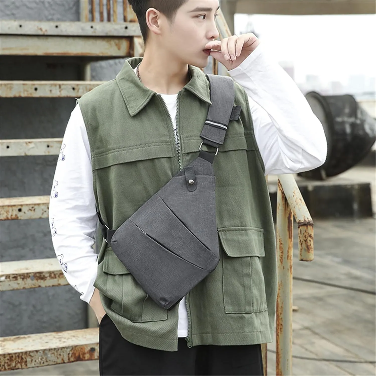 Fashion Anti-Theft Slim Sling Bag,2023 New Sash Bag Personal Pocket Bag for Travel, Side Crossbody Backpack (Black,Right Shoulder)