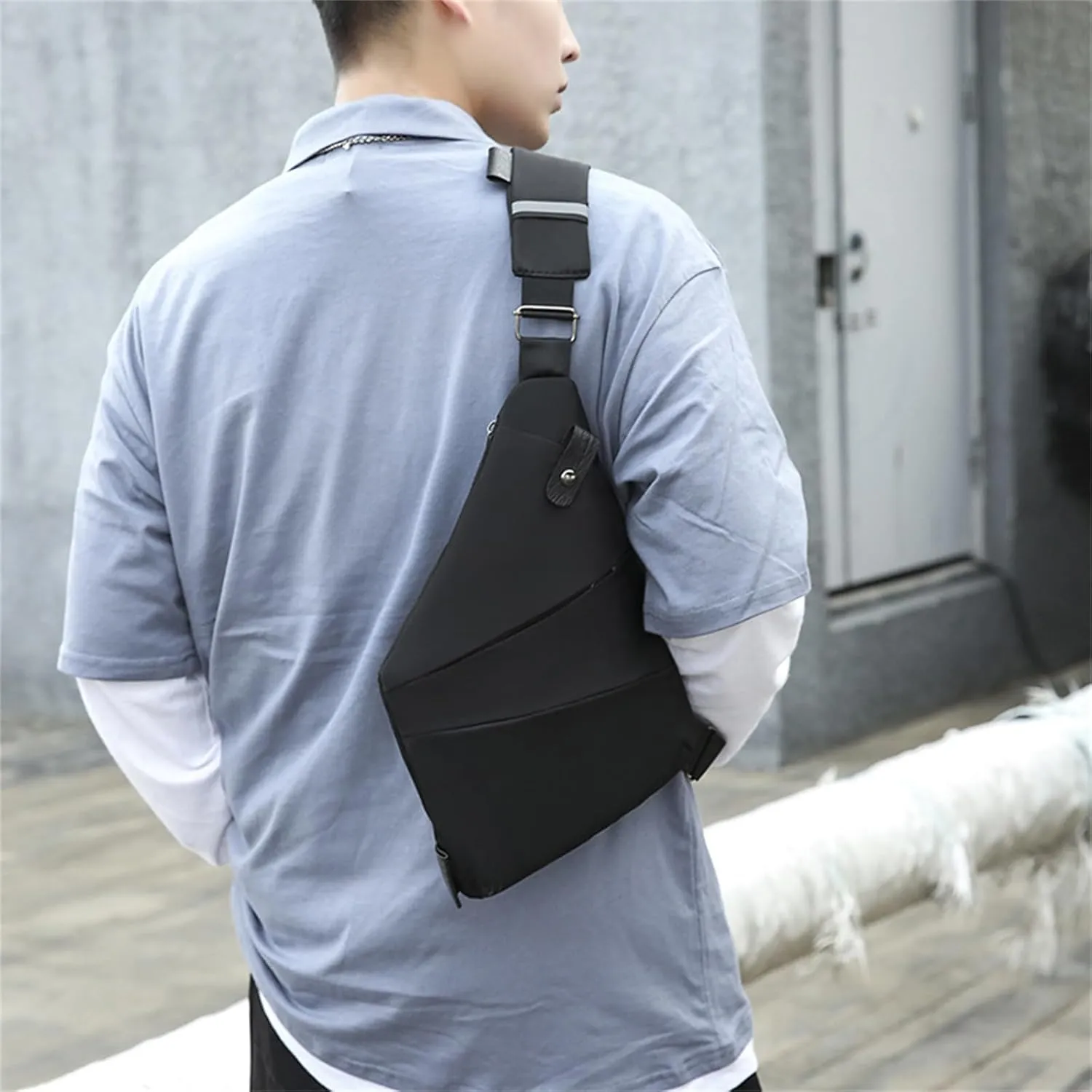 Fashion Anti-Theft Slim Sling Bag,2023 New Sash Bag Personal Pocket Bag for Travel, Side Crossbody Backpack (Black,Right Shoulder)