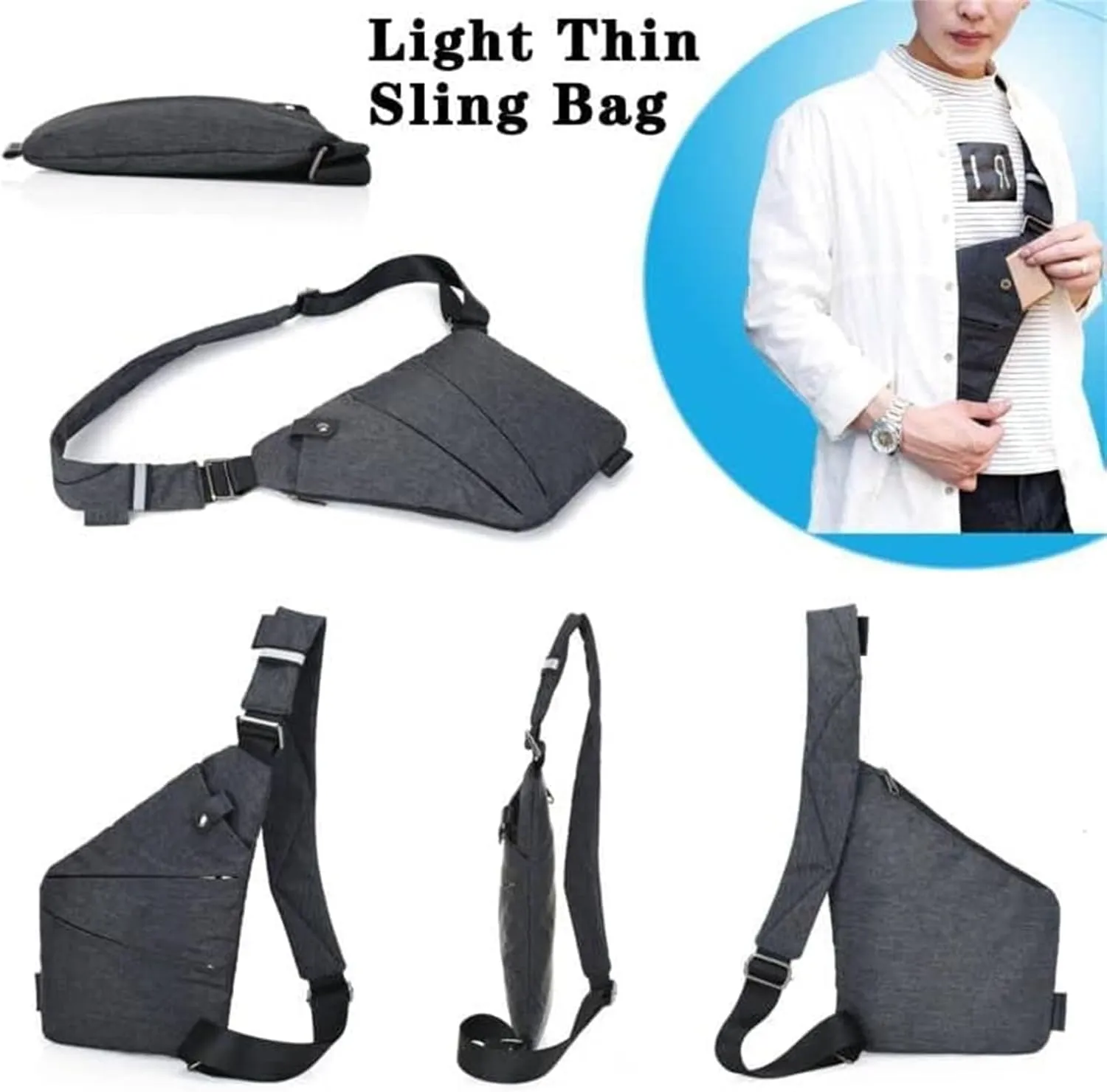 Fashion Anti-Theft Slim Sling Bag,2023 New Sash Bag Personal Pocket Bag for Travel, Side Crossbody Backpack (Black,Right Shoulder)