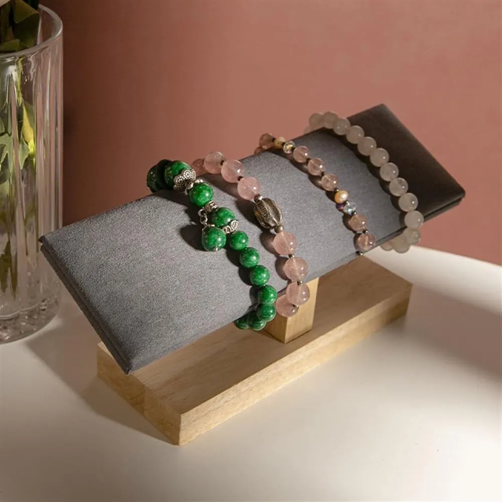 Fashion Enthusiasts Velvet Wooden Jewelry Rack Bracelet Watch Stand Display Props Shopping Mall Counter Jewelry Display Organizers Modern and Minimalist(Gris)