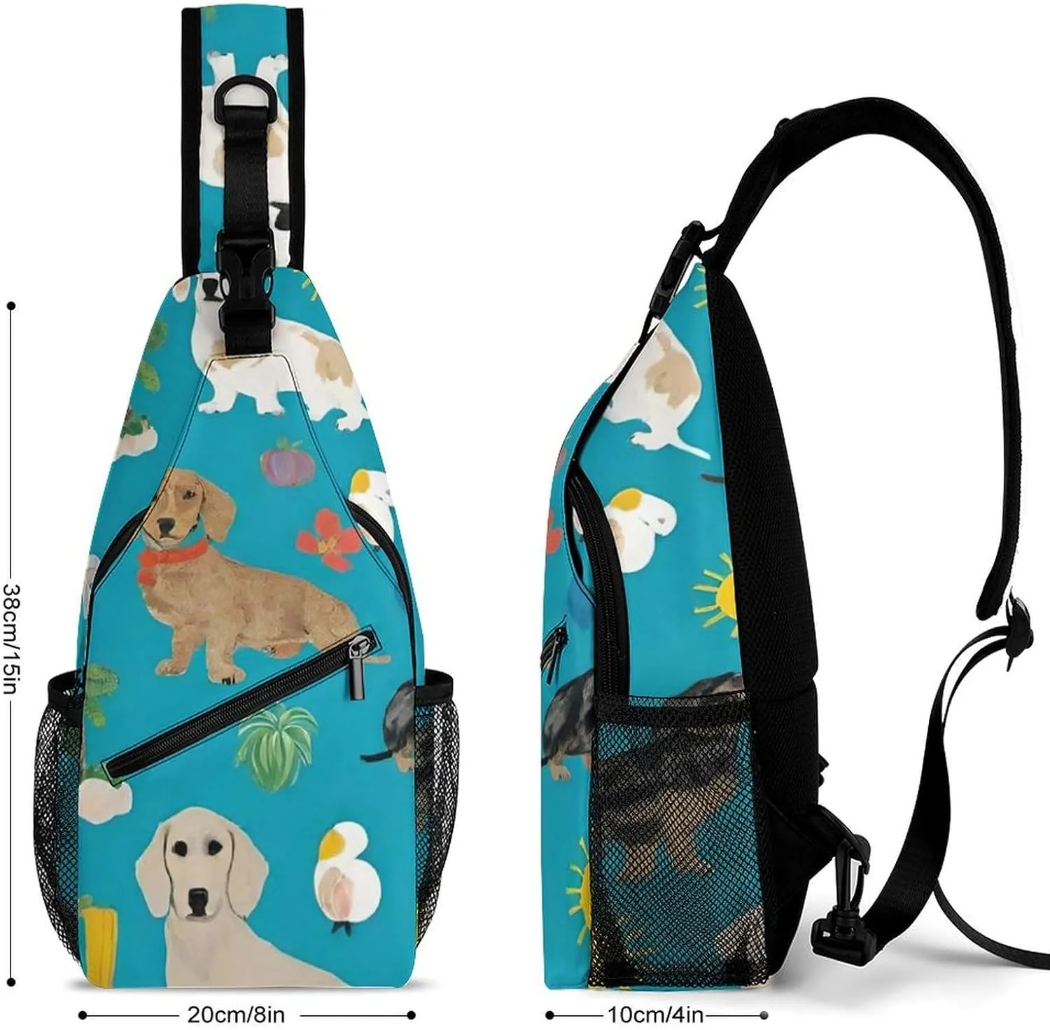 Fashion Sling Backpack, Rucksack, Dachshund Dog Art Crossbody Daypacks Chest Shoulder Packs, Carry On Bag, Outdoor Sport Daypack Travel Bag for Men Women