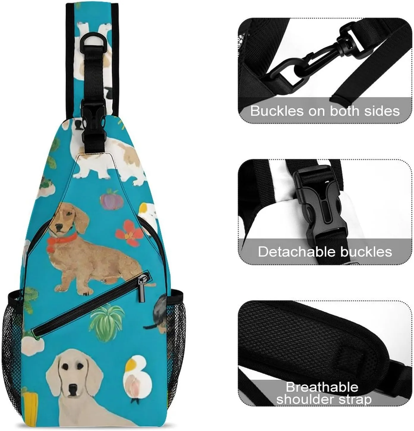 Fashion Sling Backpack, Rucksack, Dachshund Dog Art Crossbody Daypacks Chest Shoulder Packs, Carry On Bag, Outdoor Sport Daypack Travel Bag for Men Women