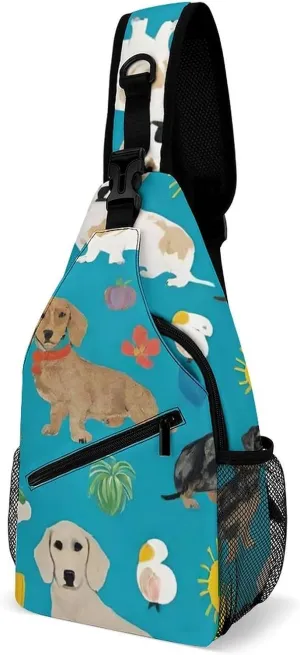 Fashion Sling Backpack, Rucksack, Dachshund Dog Art Crossbody Daypacks Chest Shoulder Packs, Carry On Bag, Outdoor Sport Daypack Travel Bag for Men Women