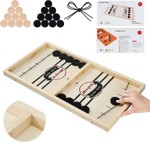 Fast Sling Puck Game - Fast Action Foosball Table Super Winner Wooden Air Hockey Board Game - Desktop Battle Slingshot Game - Fun for Family Game or Party with Friends