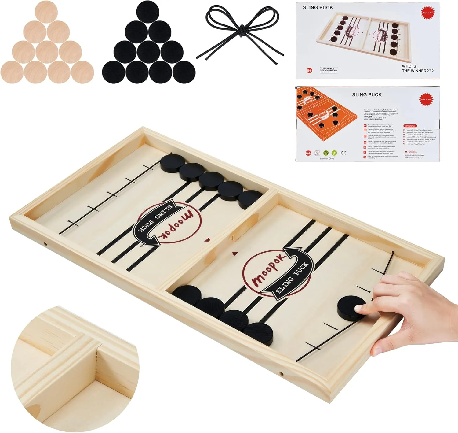 Fast Sling Puck Game - Fast Action Foosball Table Super Winner Wooden Air Hockey Board Game - Desktop Battle Slingshot Game - Fun for Family Game or Party with Friends