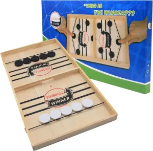 Fast Sling Puck Game, Super Winner Wooden Air Hockey Board Games, Portable Slingshot Hockey Tabletop Game for Family Game Night Fun, String Puck Game Toys with 10 Pucks, 22inch