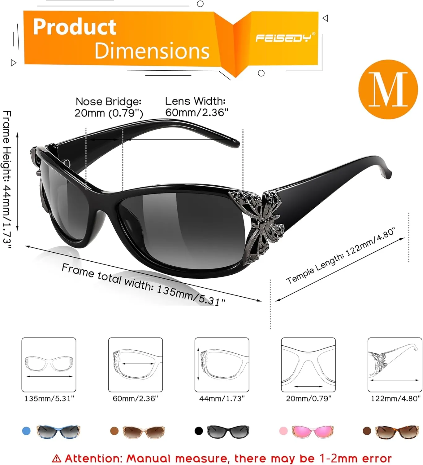 FEISEDY Trendy Polarized Y2K Sunglasses Wrap Around Butterfly Design Fashion Sunnies UV400 Protection B0078