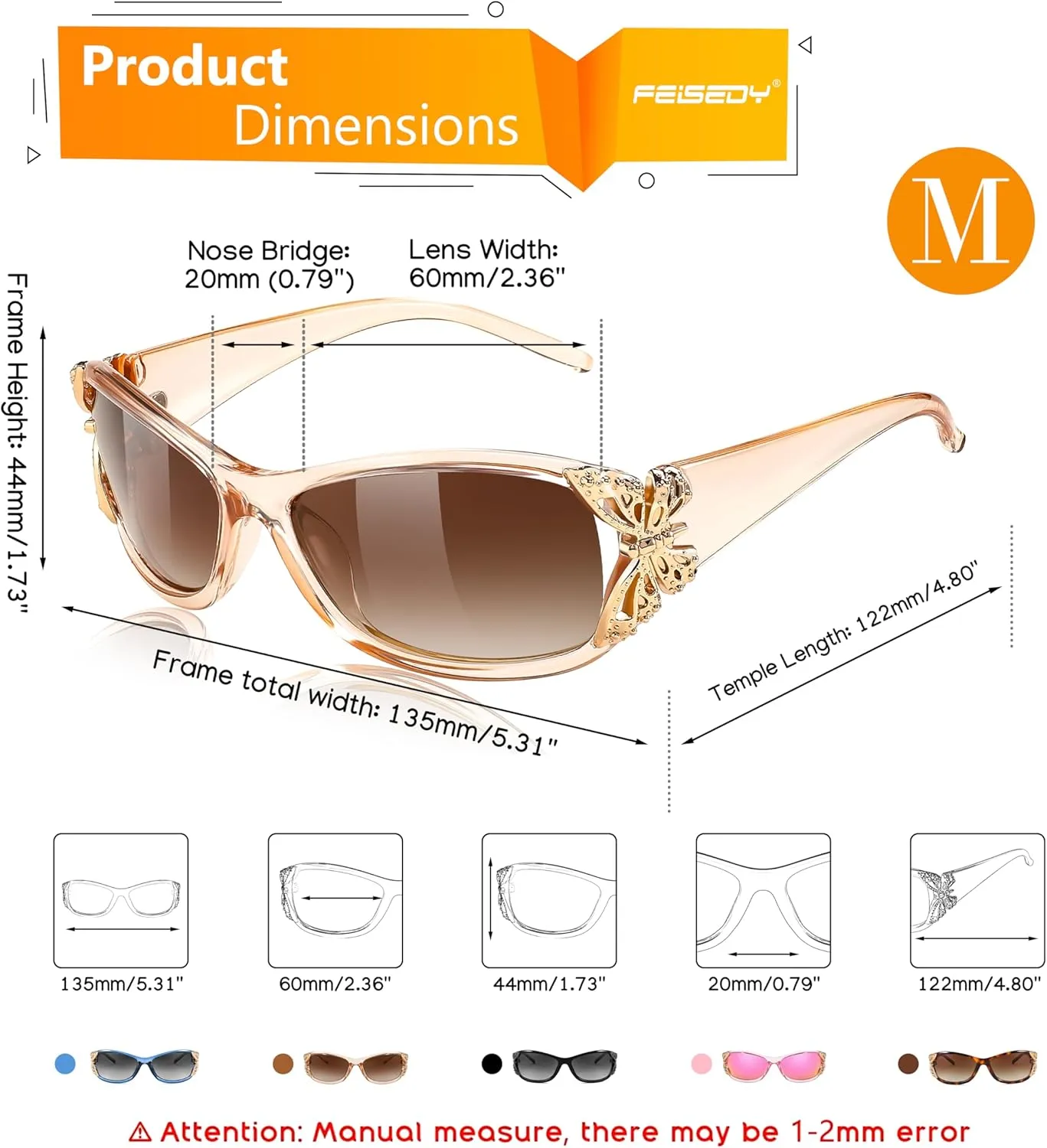 FEISEDY Trendy Polarized Y2K Sunglasses Wrap Around Butterfly Design Fashion Sunnies UV400 Protection B0078