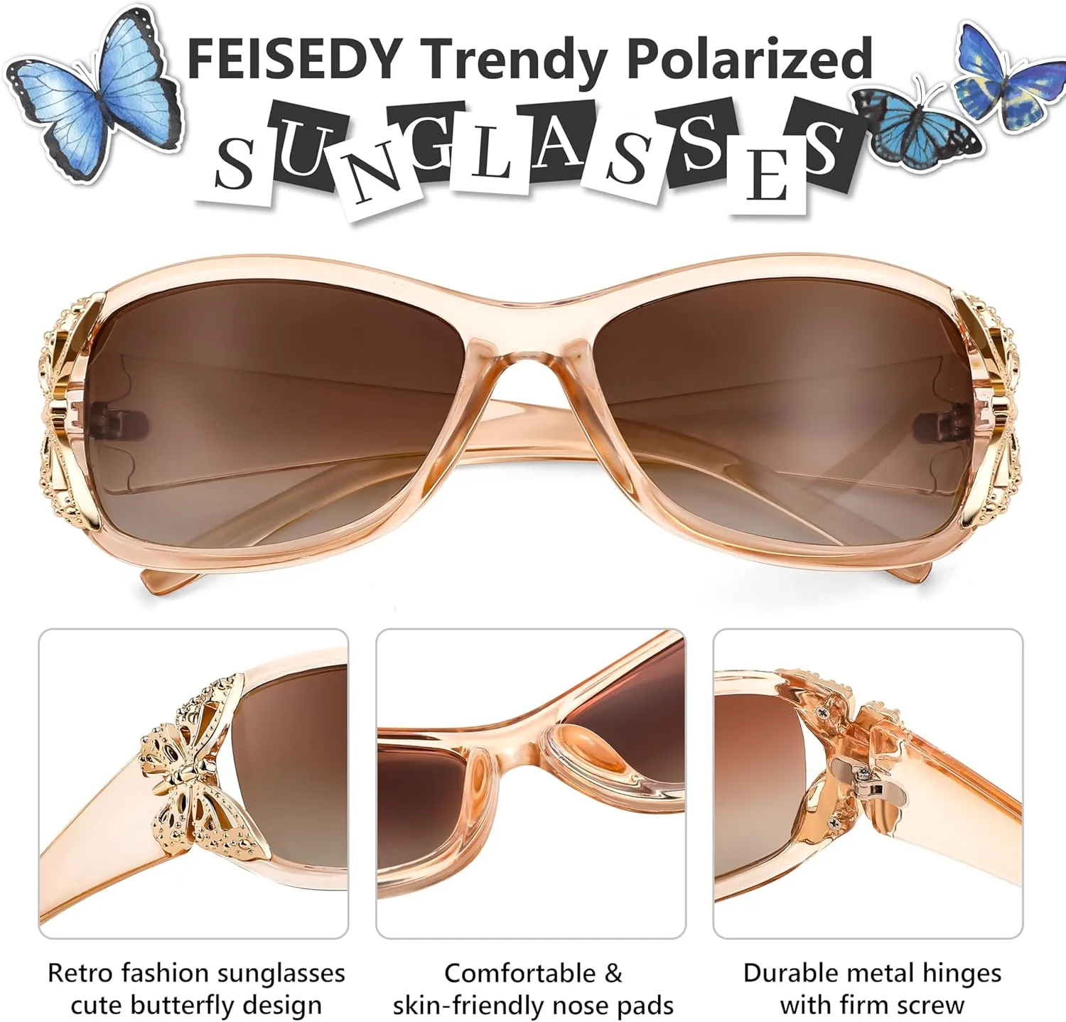 FEISEDY Trendy Polarized Y2K Sunglasses Wrap Around Butterfly Design Fashion Sunnies UV400 Protection B0078
