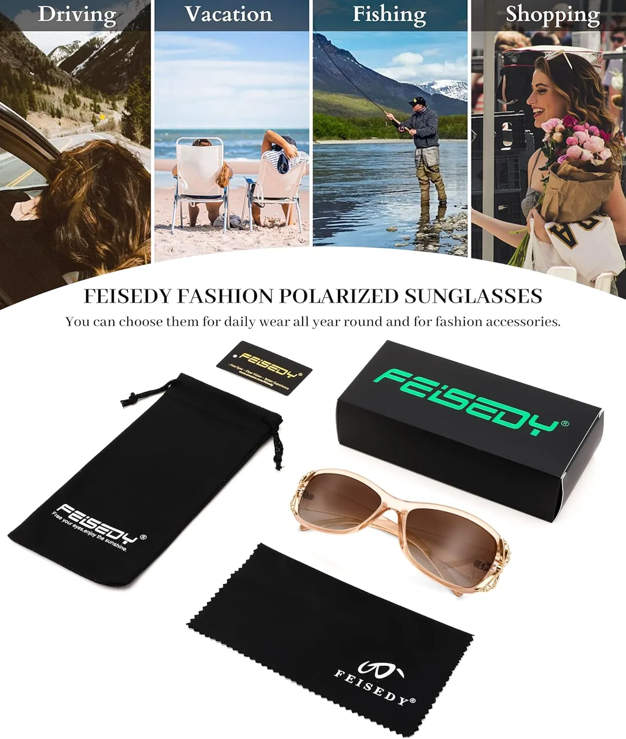 FEISEDY Trendy Polarized Y2K Sunglasses Wrap Around Butterfly Design Fashion Sunnies UV400 Protection B0078