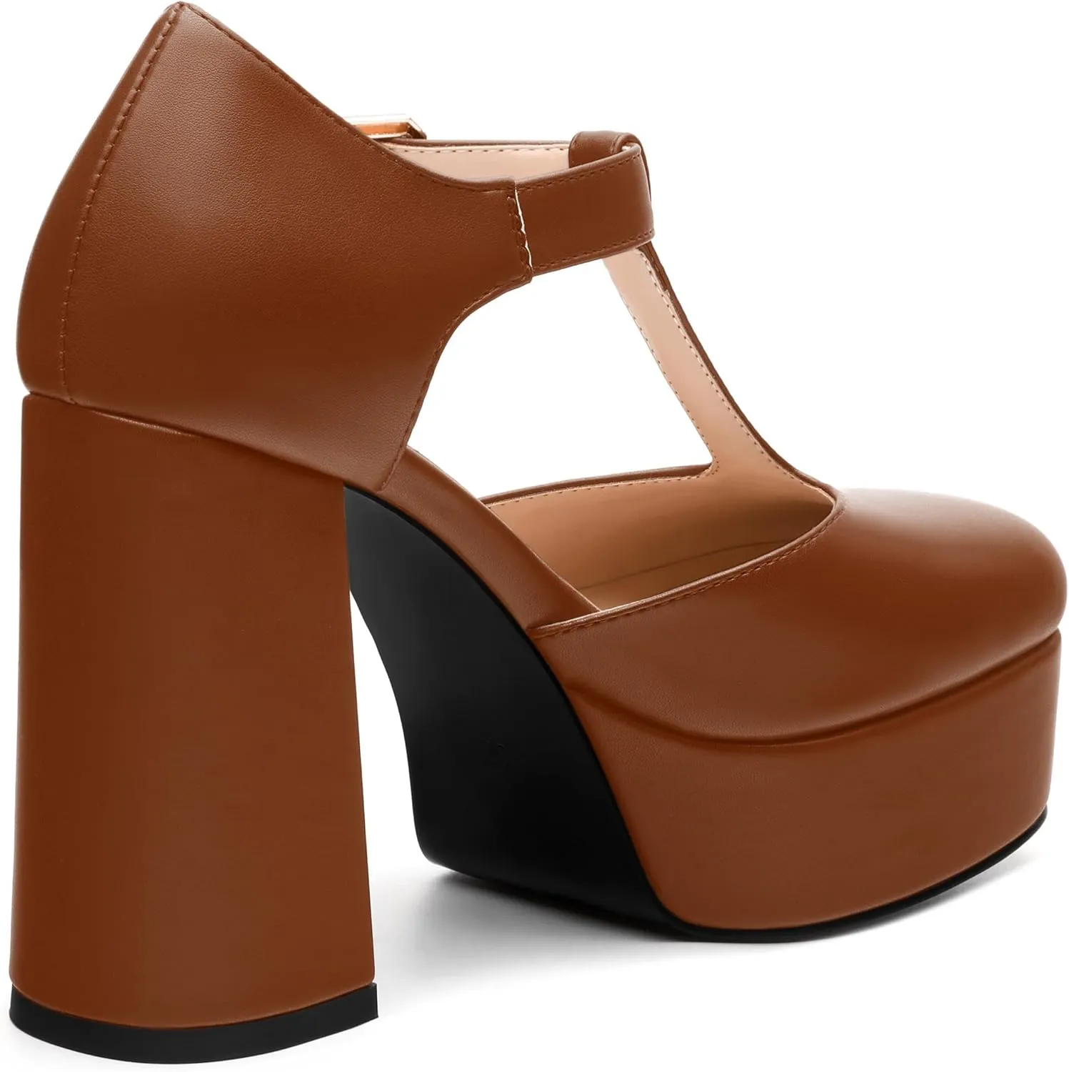 FEMSTEP Women's T-Strap Mary Jane Heels Platform High Block Chunky Square Toe Pumps Party Shopping Dating Daily Wear Dress Shoes