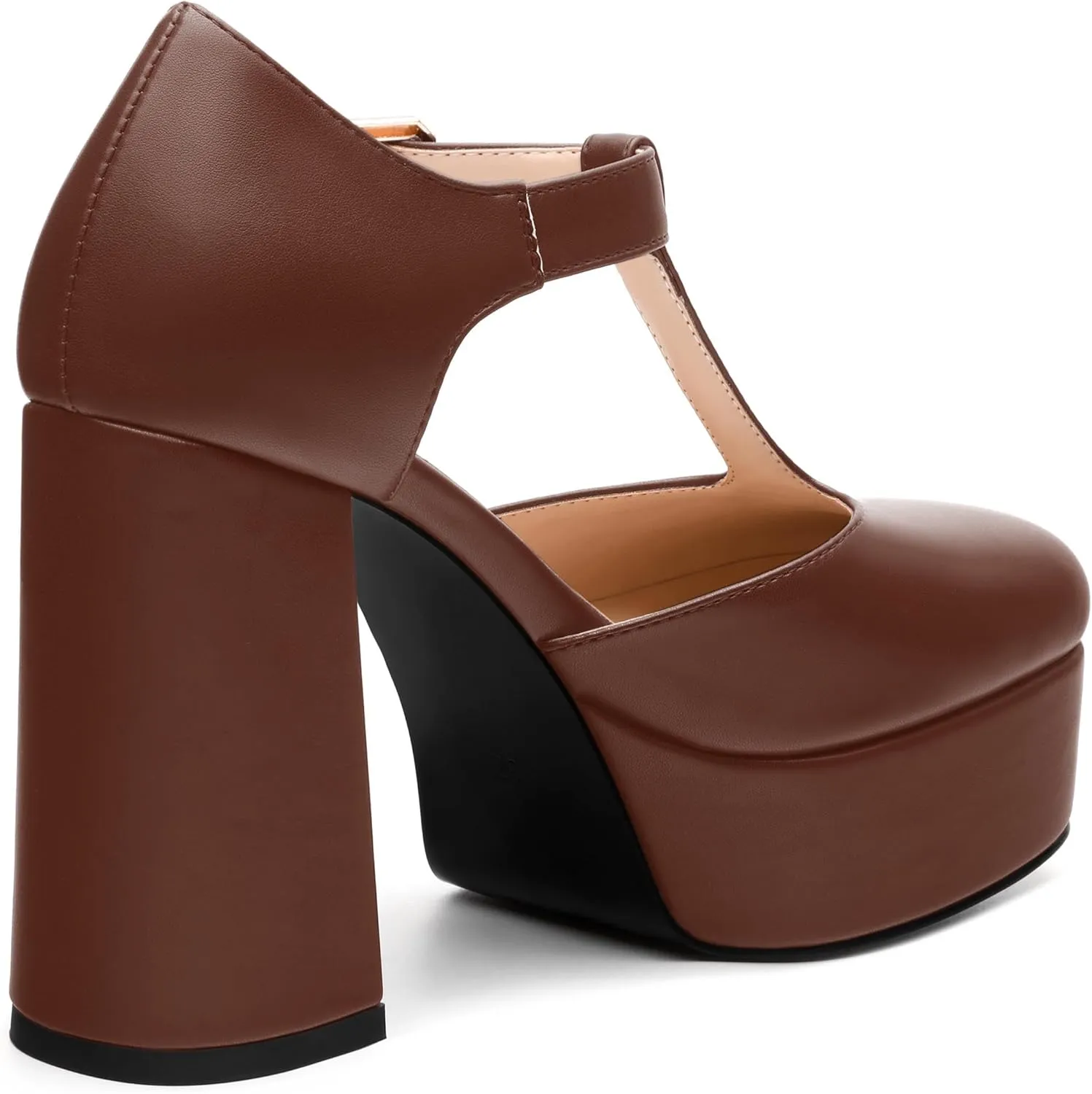 FEMSTEP Women's T-Strap Mary Jane Heels Platform High Block Chunky Square Toe Pumps Party Shopping Dating Daily Wear Dress Shoes