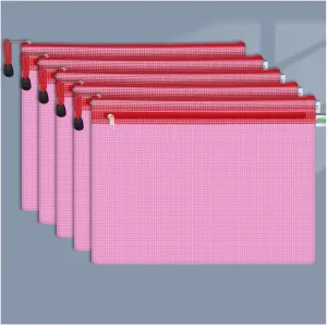 File Organizer A4 A5 B5 D File Bag Mesh Bag Zipper Bag PVC Transparent File Bag Student Information Bag for Teacher Civil Servant Office Worker File Folders (Color : 5pcs-D-Pink) (5pcs a4)