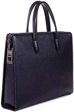 Fingerprint Lock Leather Business Briefcase,14" inches Laptop Compartment Waterproof Anti-theft Business Bag for Man Woman,Black