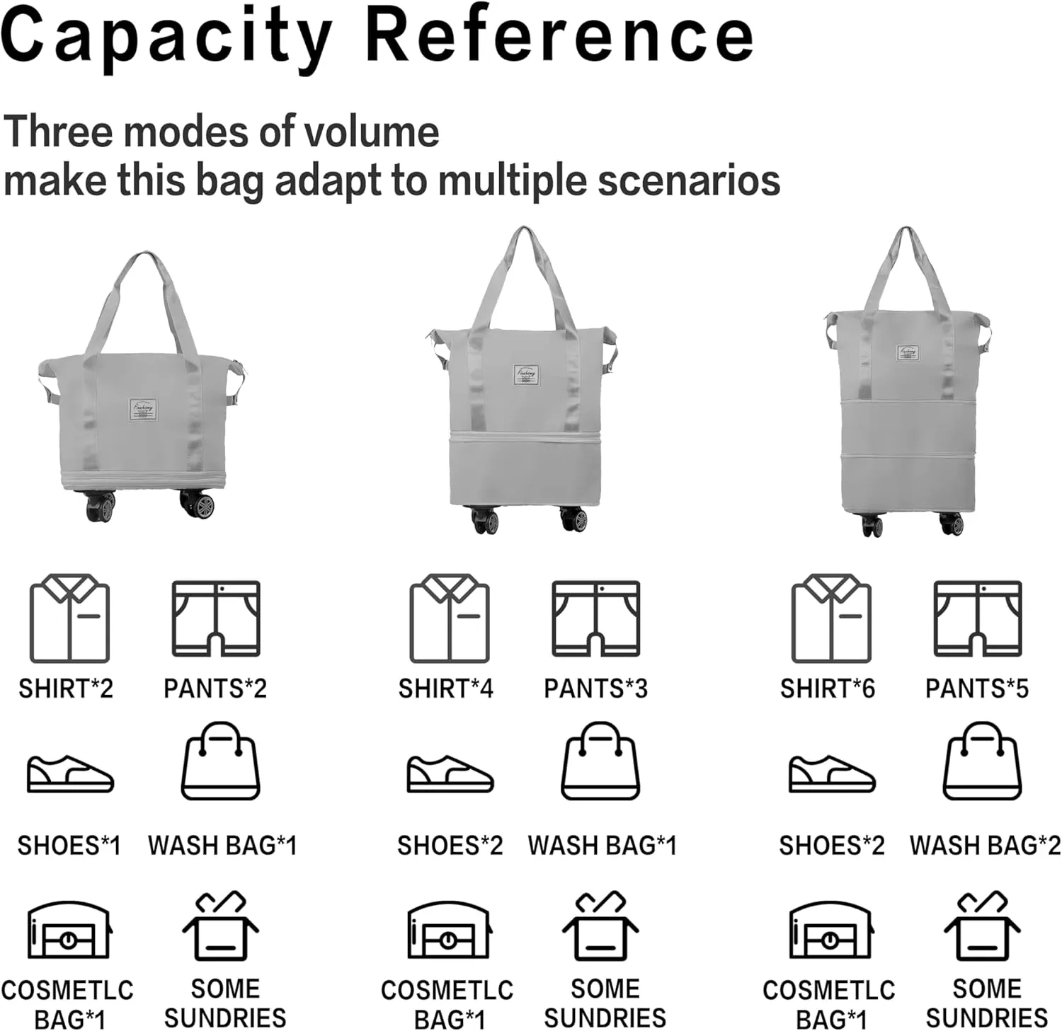 Finnhomy 50L Expandable Rolling Duffel Bag with Wheels Foldable Duffel Bag for Travel Carry on Bag with Wheels Luggage Travel bag Detachable Wheel Duffel Bag for Shopping Travel Outdoor, Grey