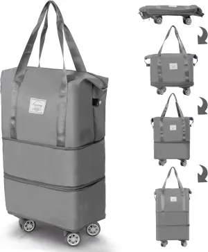 Finnhomy 50L Expandable Rolling Duffel Bag with Wheels Foldable Duffel Bag for Travel Carry on Bag with Wheels Luggage Travel bag Detachable Wheel Duffel Bag for Shopping Travel Outdoor, Grey