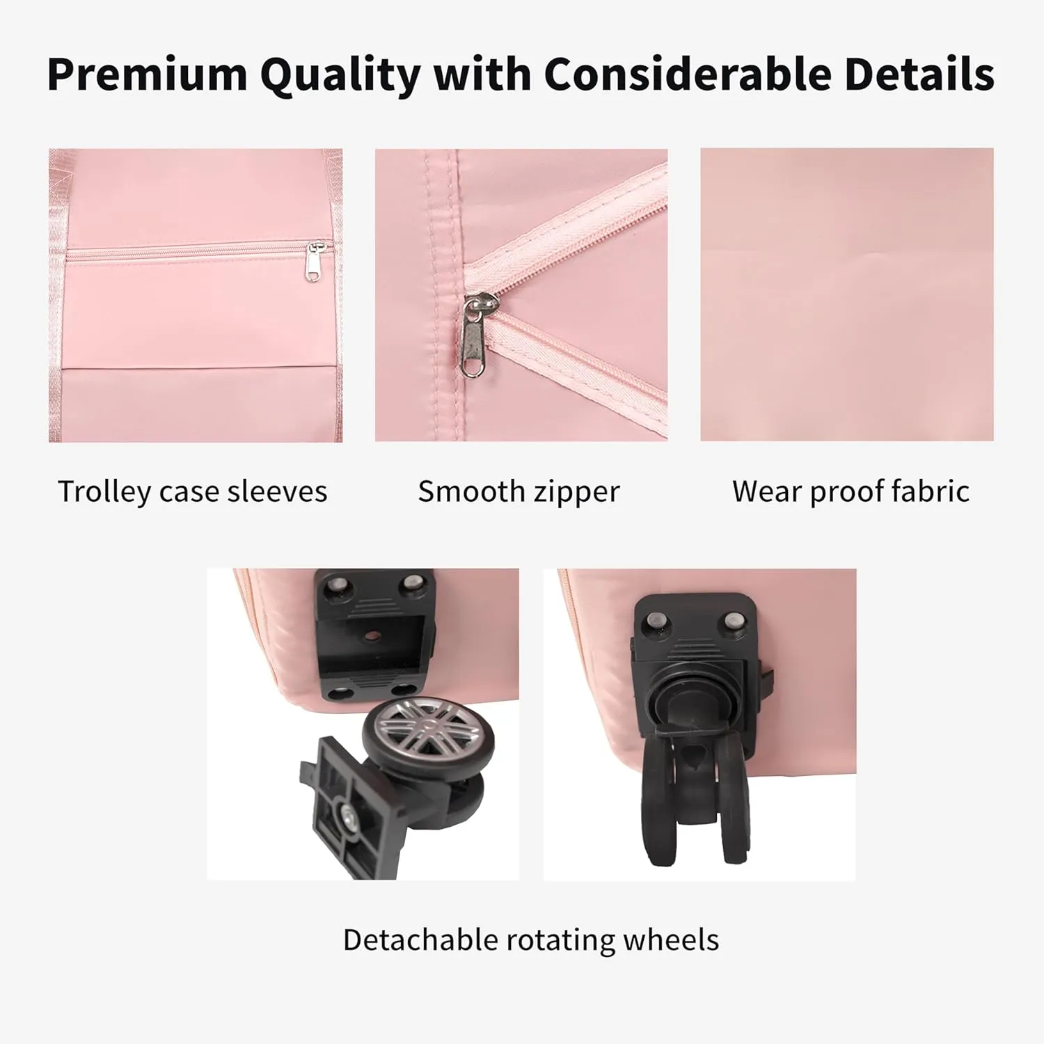 Finnhomy 50L Expandable Rolling Duffel Bag with Wheels Foldable Duffel Bag for Travel Carry on Bag with Wheels Luggage Travel bag Detachable Wheel Duffel Bag for Shopping Travel Outdoor, Pink