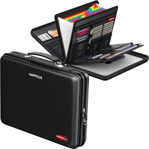 Fireproof Document Organizer, Expanding File Organizer with 13 Pockets, Portable Fireproof Document Box Hard-Shell Document Organizer Storage for Documents Laptop Passports Cards Black