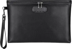 Fireproof Money Bag with Lock, ZOOPIP 11.2"x7.6" Fireproof Cash Bag with Zipper Closure, Storage Pouch for A5 Size Document, Cheque, Cash, Cell Phone, Tablet, Credit Card, Passport, Jewelry (Black)