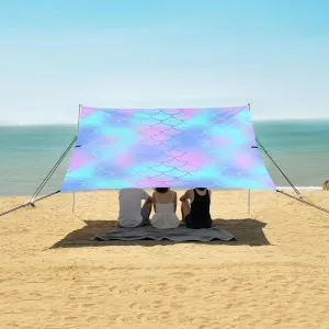 Fish Skin Scale Beach Canopy Tent Anti-UV & Wind Resistant, Colorful Glitter Camping Sun Shelter Easy Setup Portable,Outdoor Shade Tents with Sandbags,Sand Shovels,Ground Pegs & Stability Poles