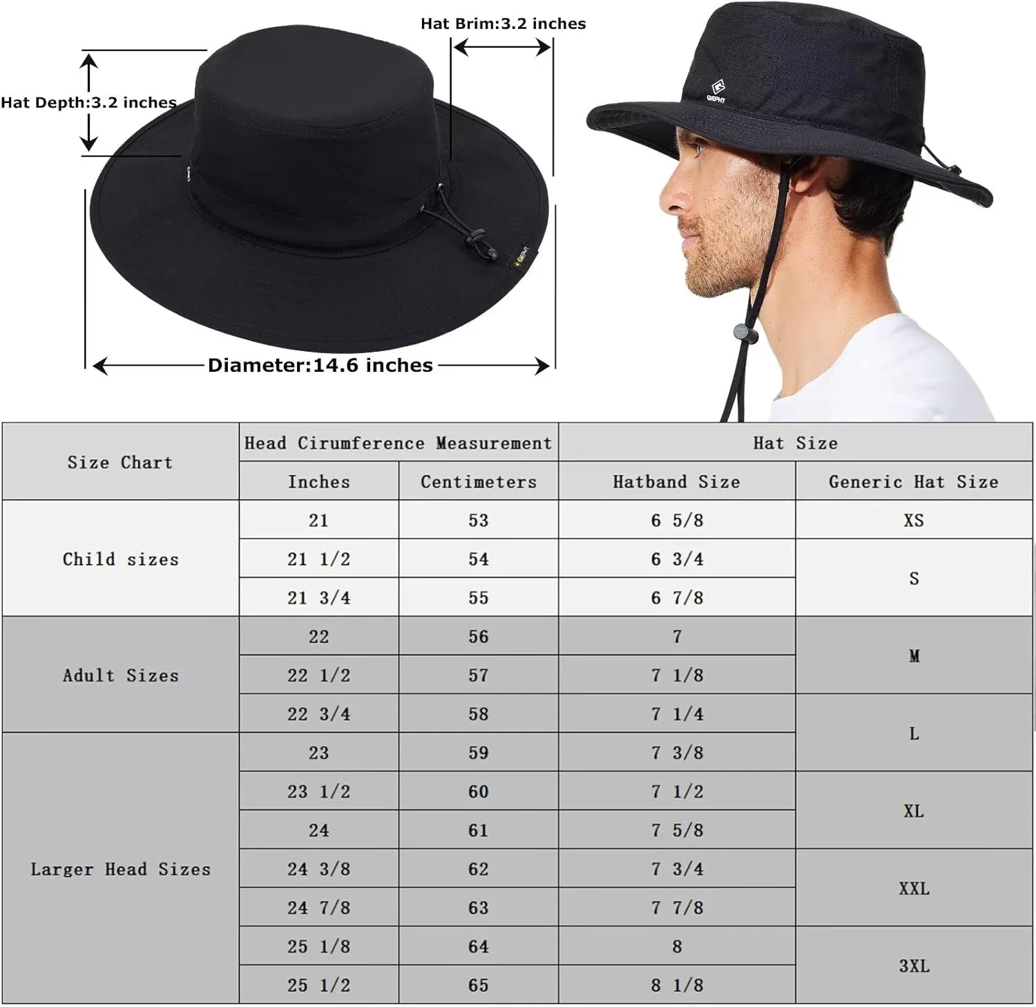 Fishing Hat for Mens Sun Hat Wide Brim Bucket Hat SPF UV Protection XL XXL Large Size Big Head Hiking Beach Safari