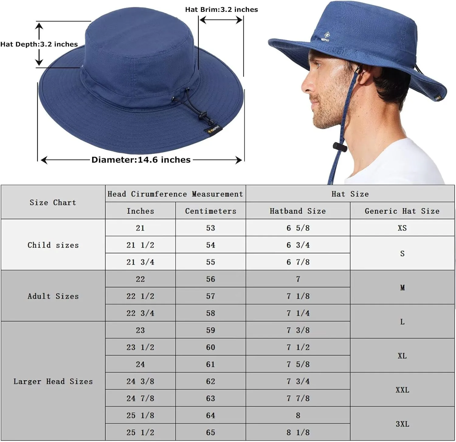 Fishing Hat for Mens Sun Hat Wide Brim Bucket Hat SPF UV Protection XL XXL Large Size Big Head Hiking Beach Safari