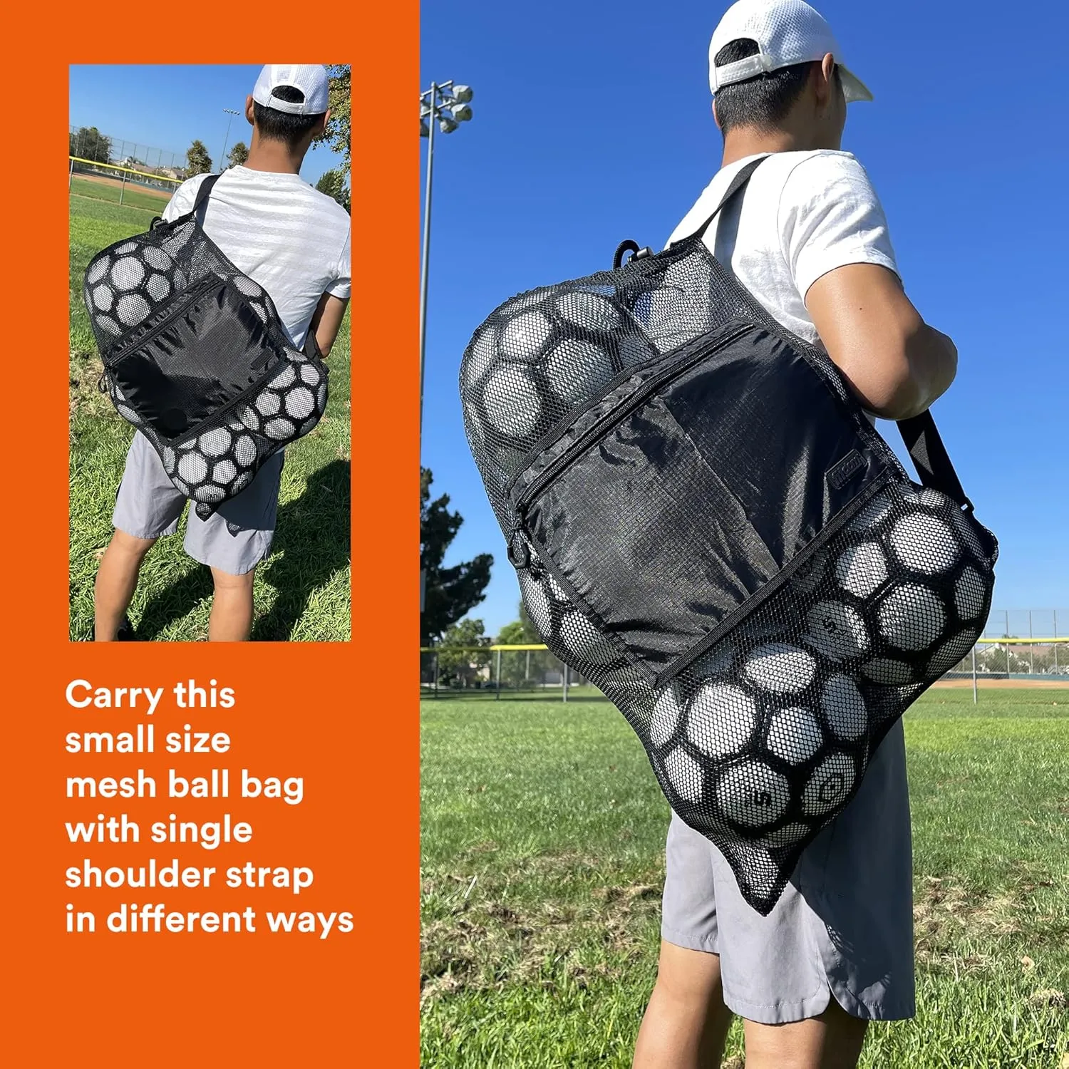 Fitdom Extra Large Heavy Duty Mesh Bag. Best for Soccer Ball, Water Sports, Beach Cloth, Swimming Gears. Adjustable Shoulder Strap. Secure Side Pocket