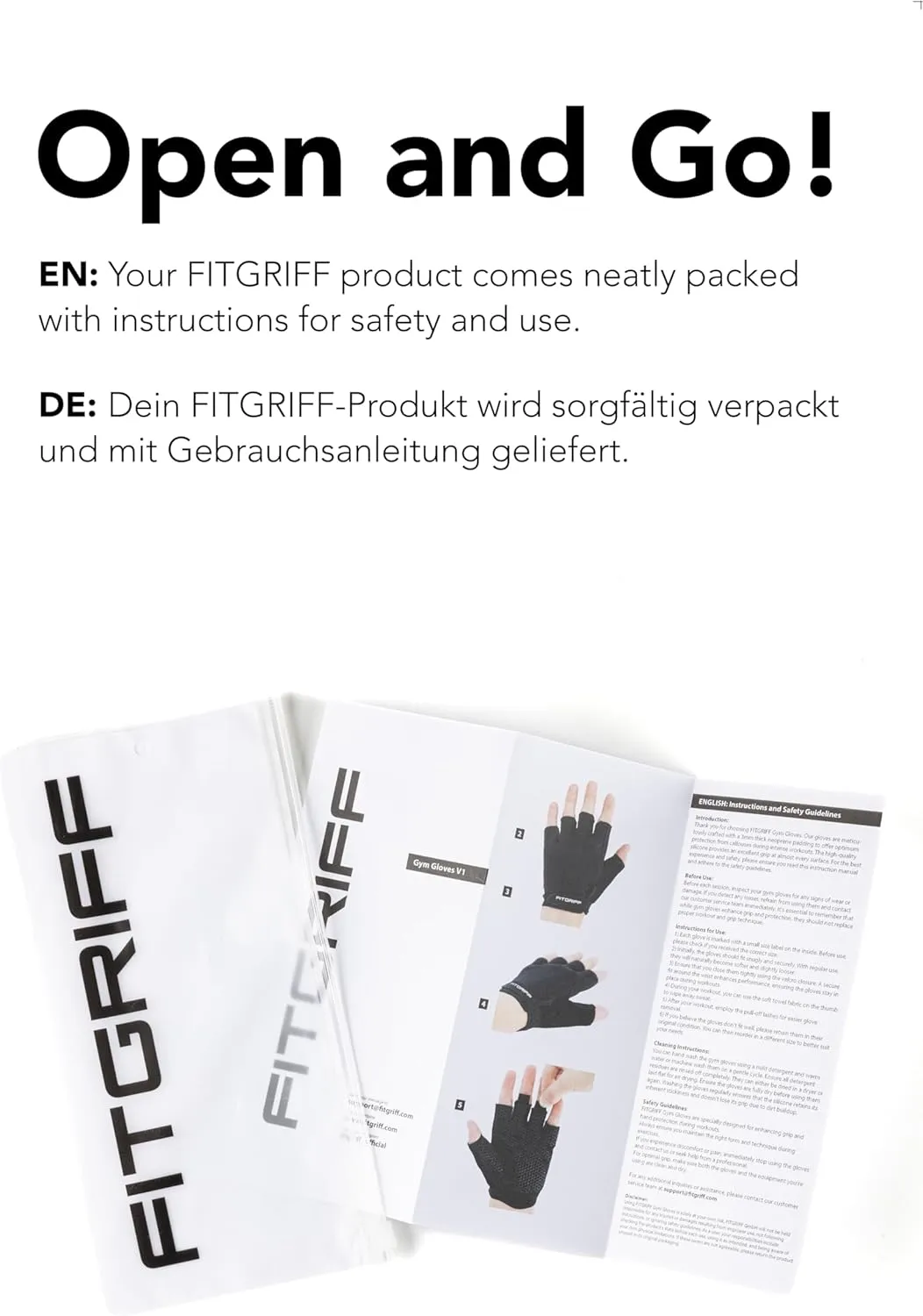 Fitgriff® Workout Gloves (Padded) for Men & Women - Fingerless Gym Gloves for Weight Lifting, Training - Full Palm Protection
