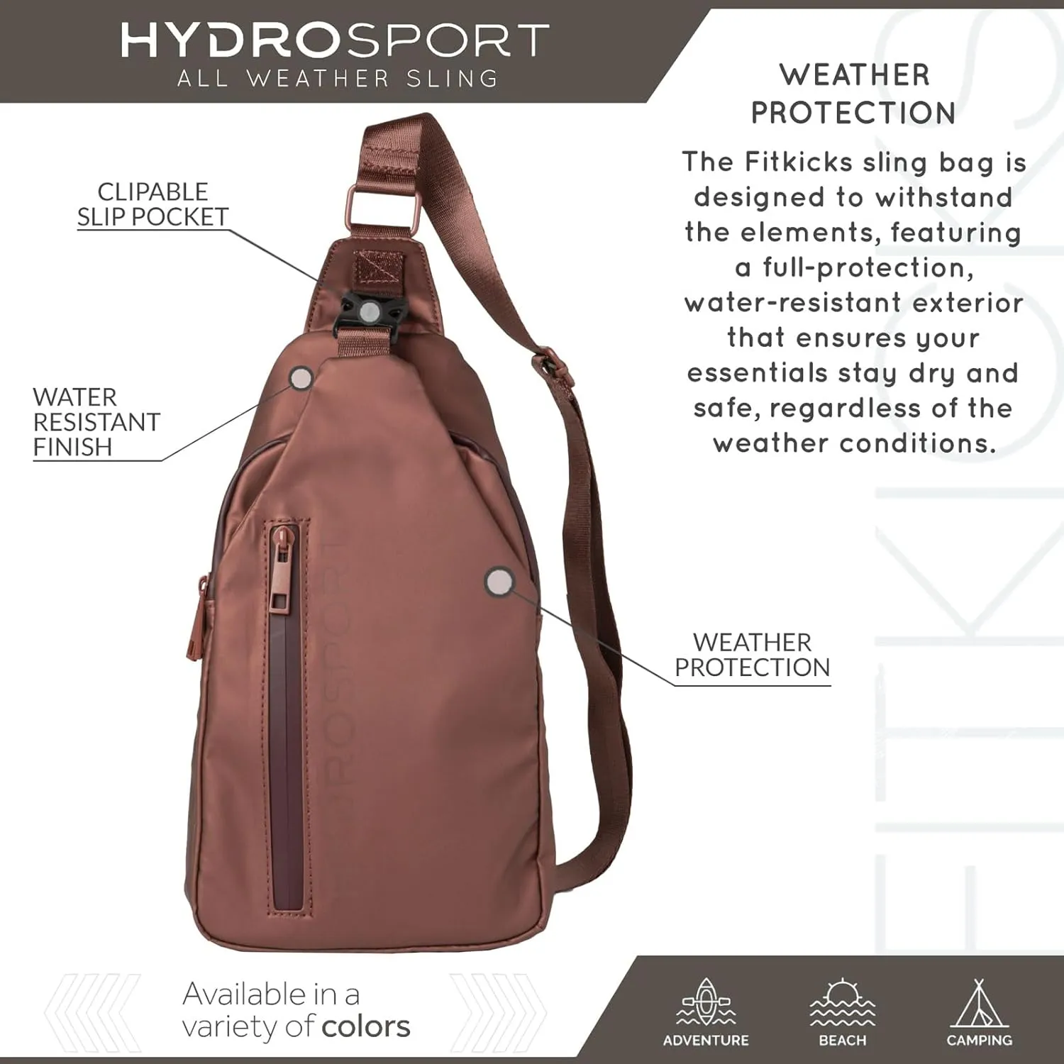 FITKICKS Hydrosport All Weather Sling Bag Unisex Crossbody Travel Hiking Chest Bag