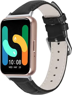 FitTurn Compatible with Samsung Galaxy Fit 3 Leather Bands for Women Men Replacement Luxury Crocodile Embossed Business Genuine Leather Watch Band for Samsung Galaxy Fit 3