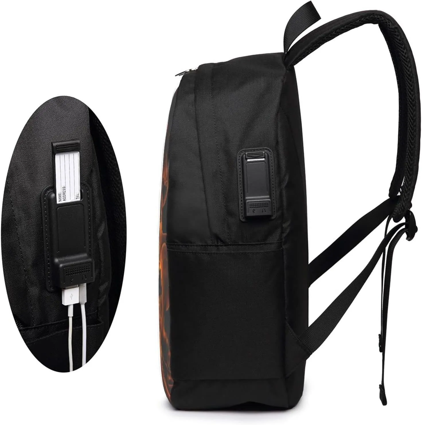 Flames Burning Fire Laptop Backpack, Travel Backpack with USB Charging Port, Computer Bag for Men Women