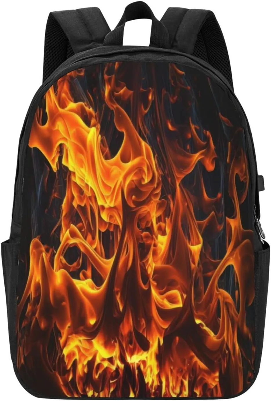 Flames Burning Fire Laptop Backpack, Travel Backpack with USB Charging Port, Computer Bag for Men Women