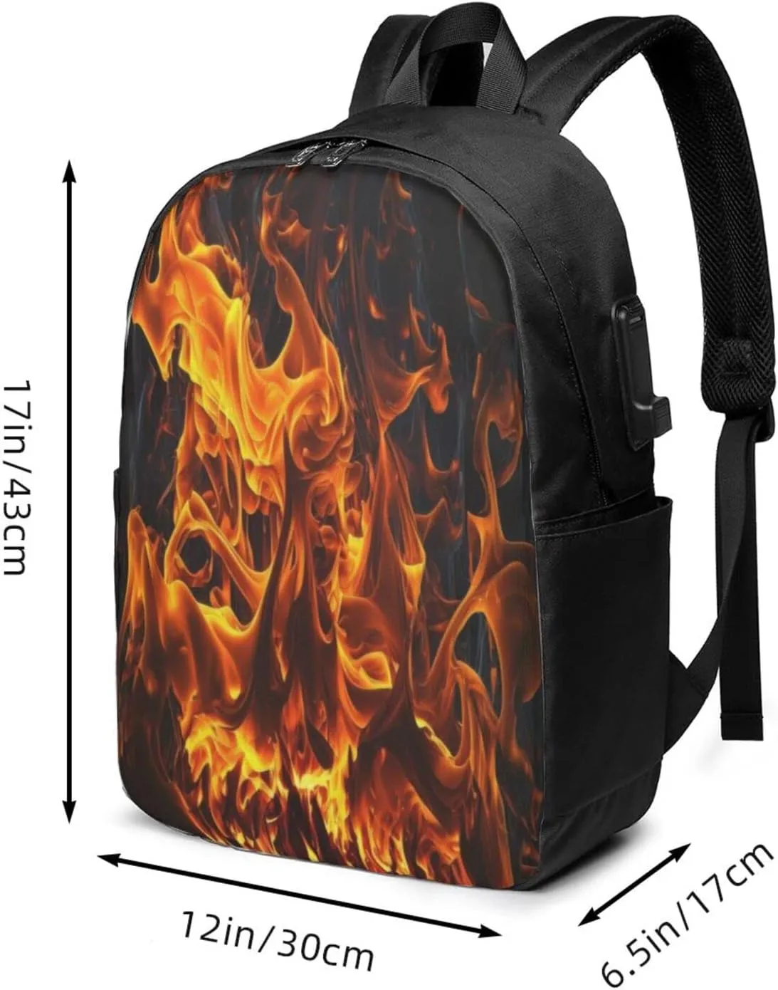 Flames Burning Fire Laptop Backpack, Travel Backpack with USB Charging Port, Computer Bag for Men Women