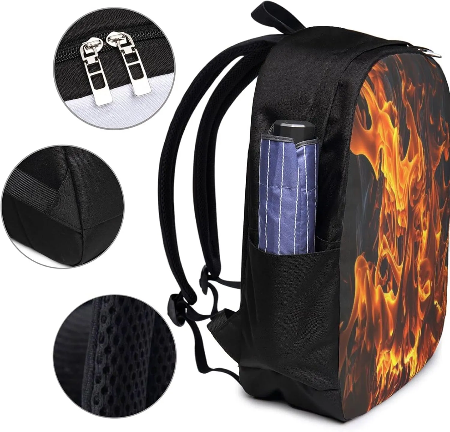 Flames Burning Fire Laptop Backpack, Travel Backpack with USB Charging Port, Computer Bag for Men Women
