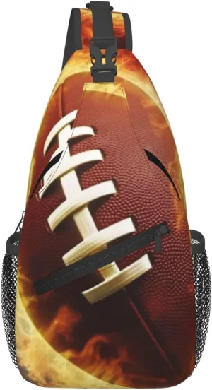 Flaming American Football Sling Backpack Cross Chest Bag Travel Crossbody Bags for Men Women Fashion Daypack