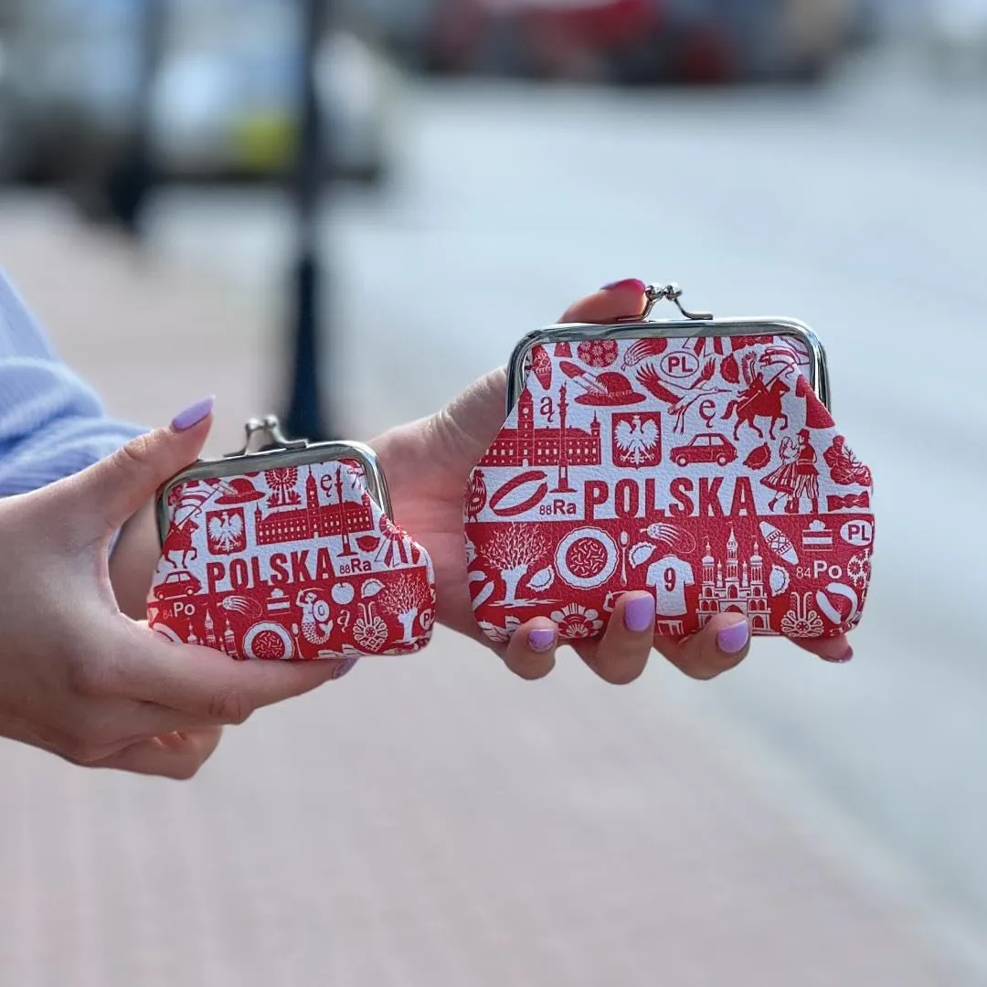 Floral Coin Purse with Polish Folk Art Designs, Coin Change Holder for Shopping, Vacations, Keys, USB, Beautiful Gift/Souvenir from Poland (Martyna, Polish Symbols, Small)