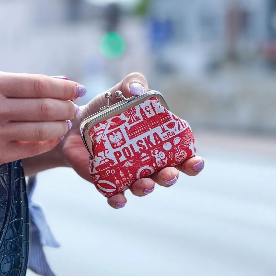 Floral Coin Purse with Polish Folk Art Designs, Coin Change Holder for Shopping, Vacations, Keys, USB, Beautiful Gift/Souvenir from Poland (Martyna, Polish Symbols, Small)