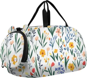 Florals Tulips Kids Cute Gym Bag with Shoes Compartment Multifunctional Weekend Overnight Carry on Bag for Travel, Swimming, Dance, Ballet