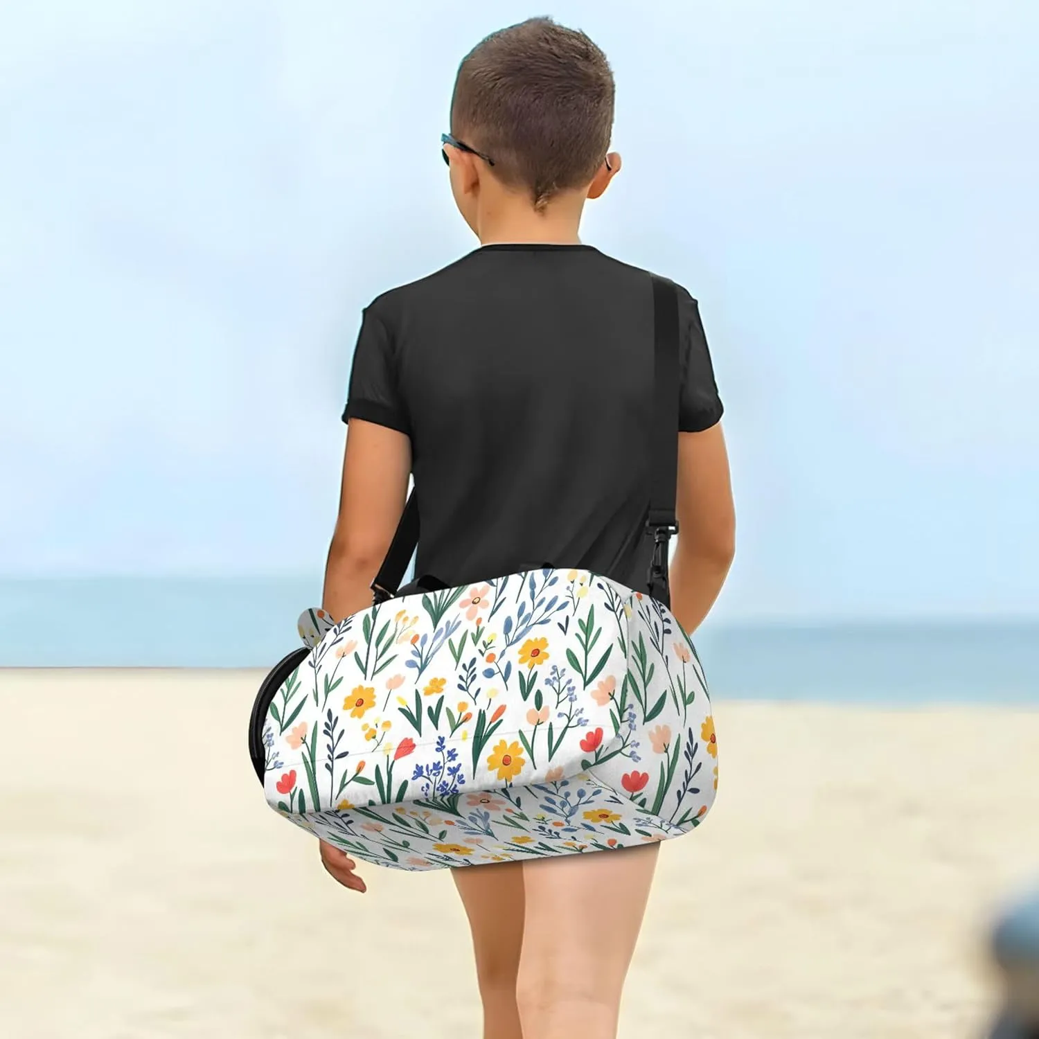 Florals Tulips Kids Cute Gym Bag with Shoes Compartment Multifunctional Weekend Overnight Carry on Bag for Travel, Swimming, Dance, Ballet