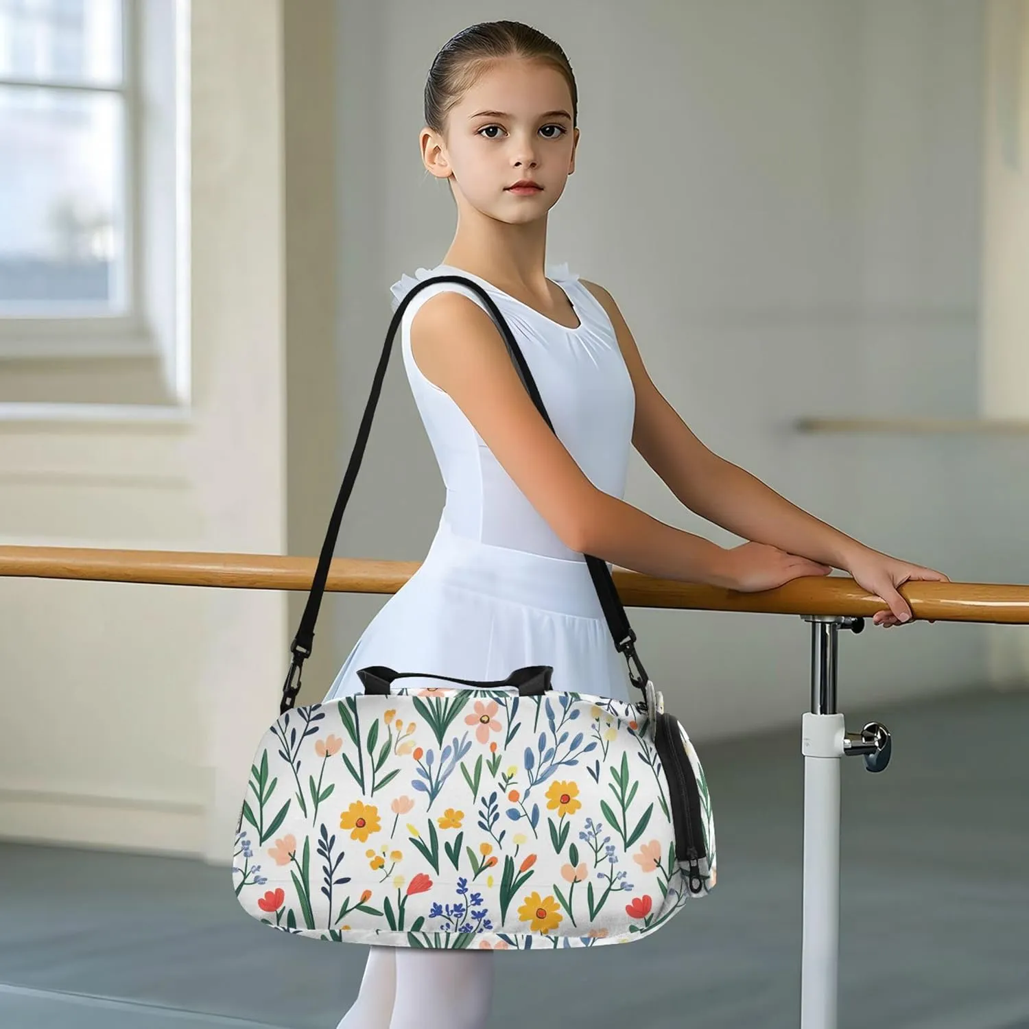 Florals Tulips Kids Cute Gym Bag with Shoes Compartment Multifunctional Weekend Overnight Carry on Bag for Travel, Swimming, Dance, Ballet