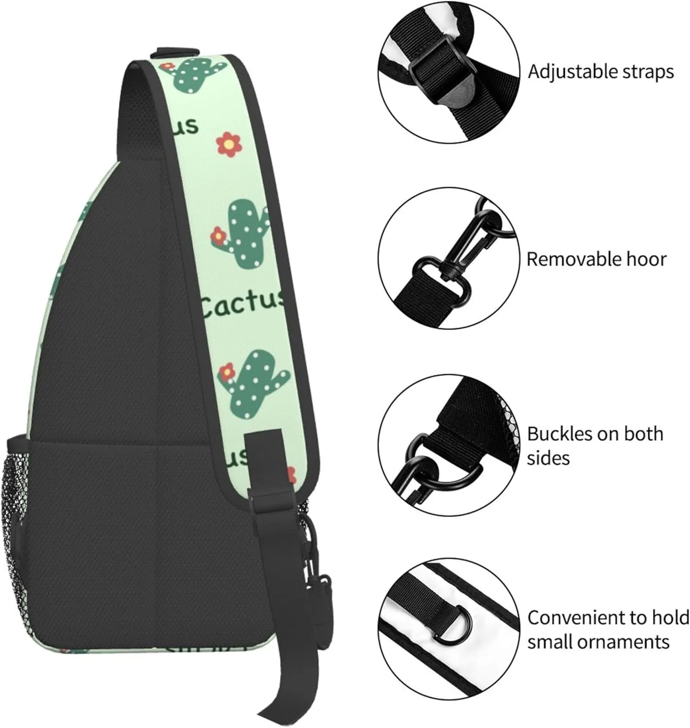 Flower Green Cactus Sling Backpack Crossbody Bag, Chest Bag Daypack for Outdoors Hiking Traveling