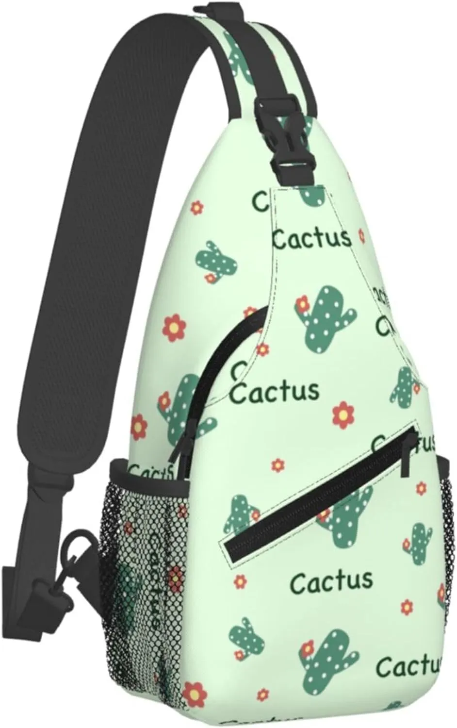 Flower Green Cactus Sling Backpack Crossbody Bag, Chest Bag Daypack for Outdoors Hiking Traveling