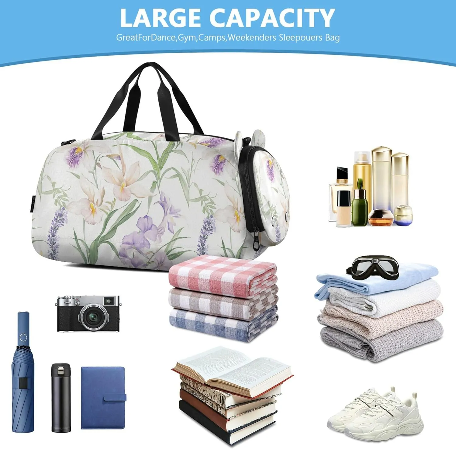 Flowers Oil Painting Small Gym Bag with Shoes Compartment Large Capacity Sports Duffel Bag for Boys and Girls