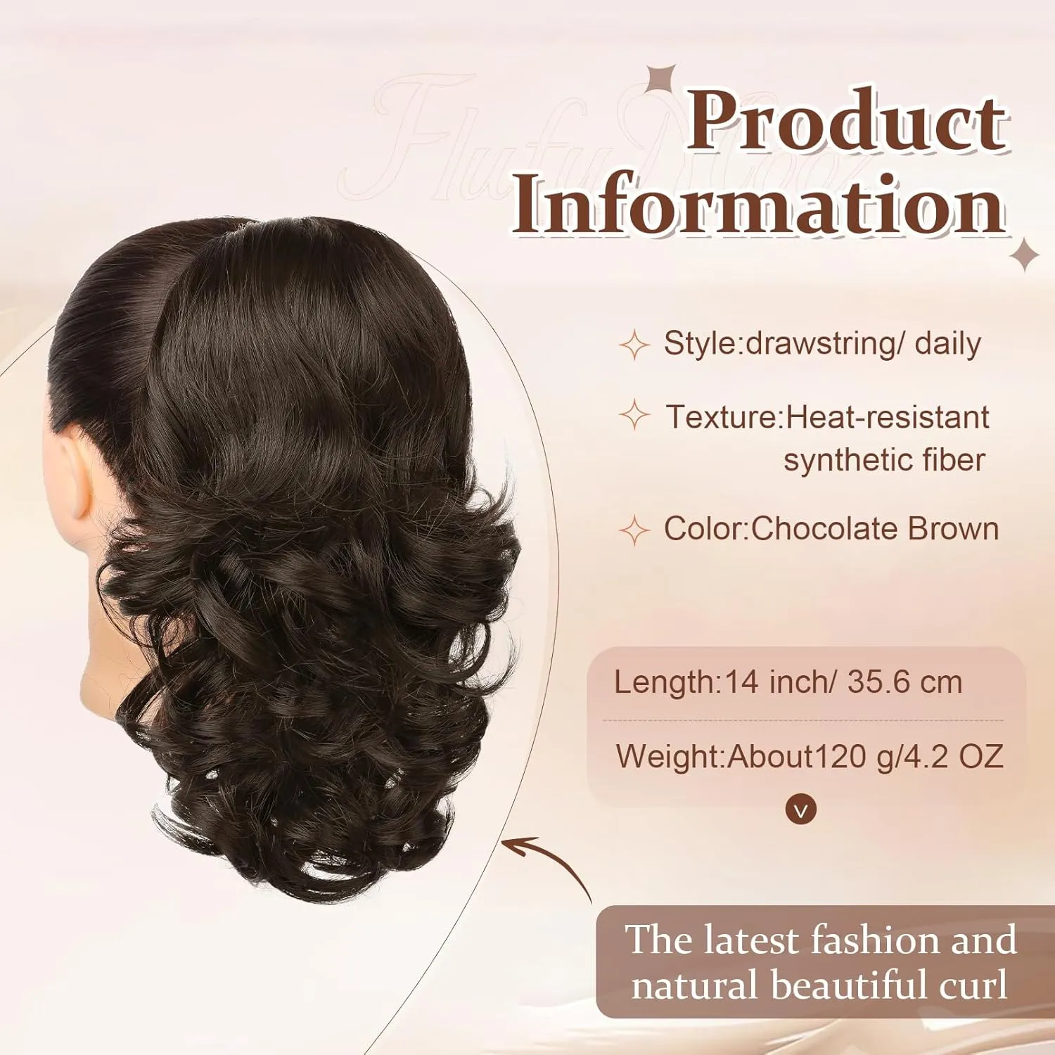 Flufymooz Ponytail Extension, 14 Inch Short Drawstring Ponytail Hair Extension for Women, Soft Synthetic Pony Tails Hairpiece for Women (Chocolate Brown)