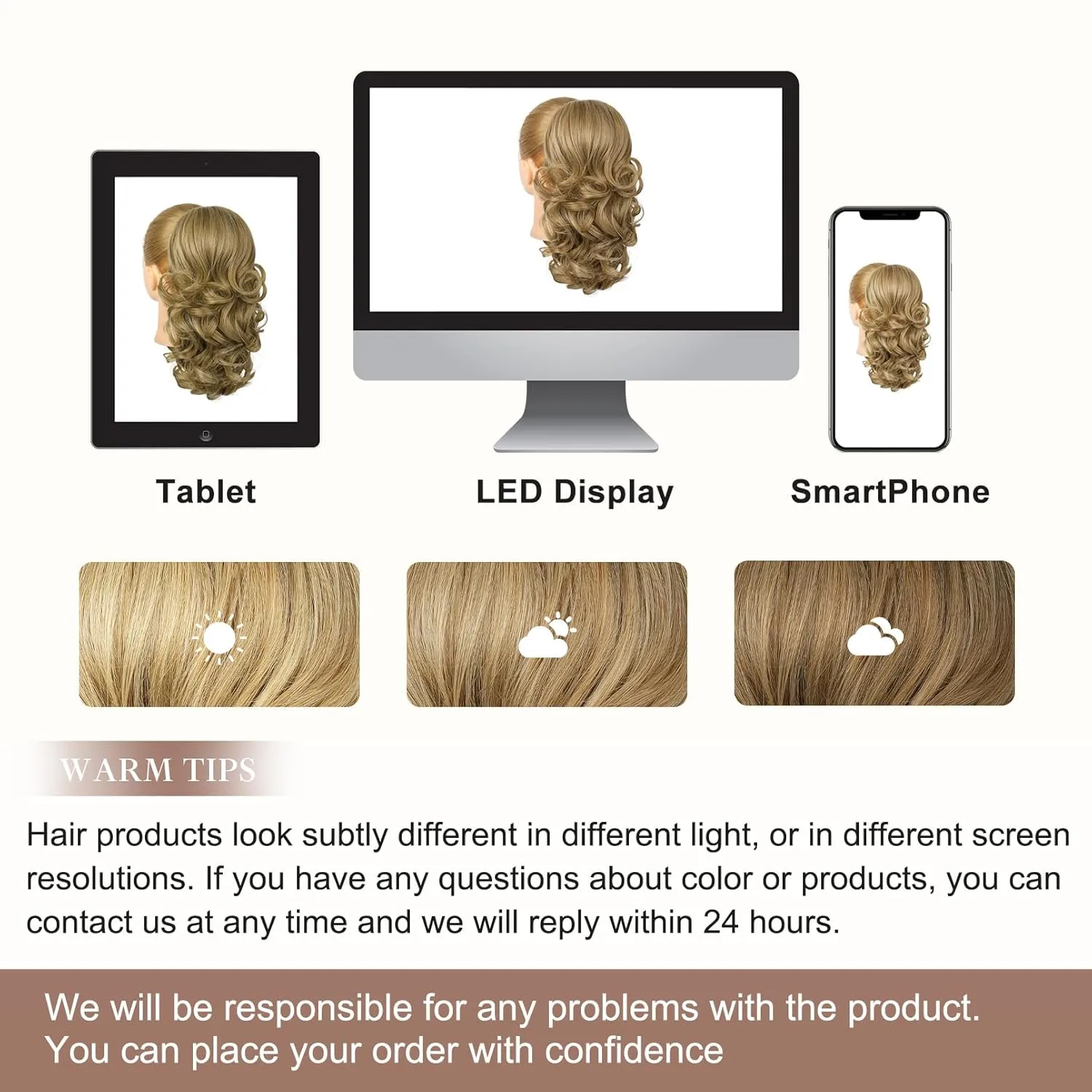 Flufymooz Ponytail Extension, 14 Inch Short Drawstring Ponytail Hair Extension for Women, Soft Synthetic Pony Tails Hairpiece for Women (Deep Blonde with Highlight)