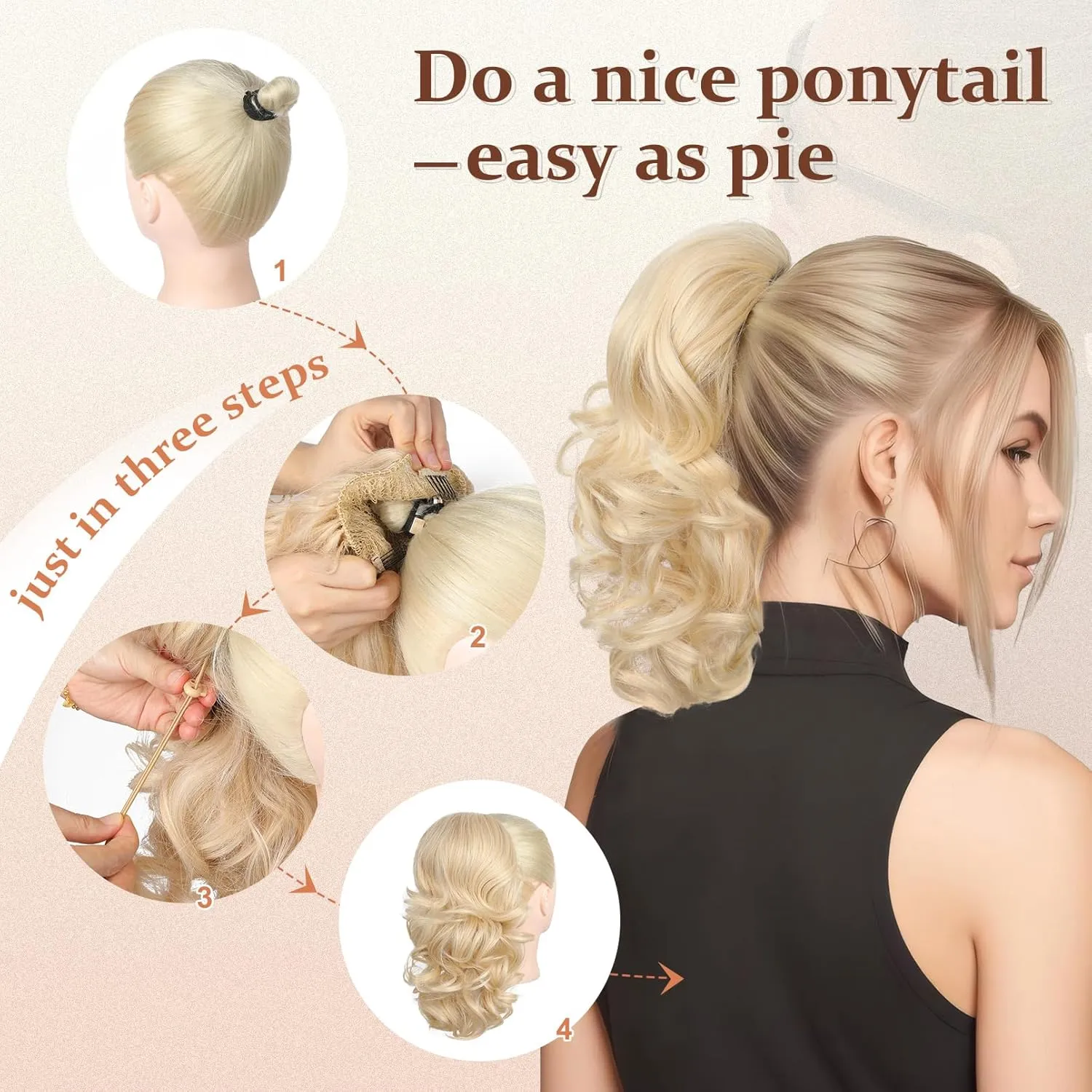 Flufymooz Ponytail Extension, 14 Inch Short Drawstring Ponytail Hair Extension for Women, Soft Synthetic Pony Tails Hairpiece for Women (Deep Blonde with Highlight)