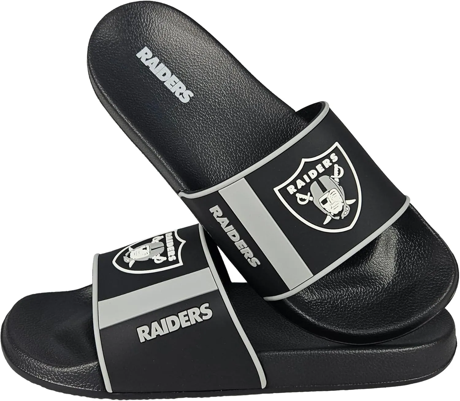 FOCO NFL Men's Molded Team Stripe Slides with Bold Team Logo – Slip and Water Resistant, Ventilated Closed-Cell Durable Foam Footwear – Officially Licensed Merch